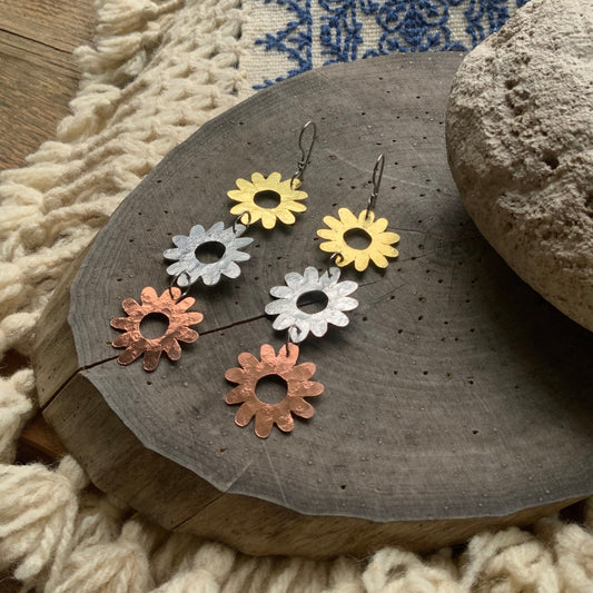 Handmade Daisy Dangle Earrings: Mixed Metal Flower Power