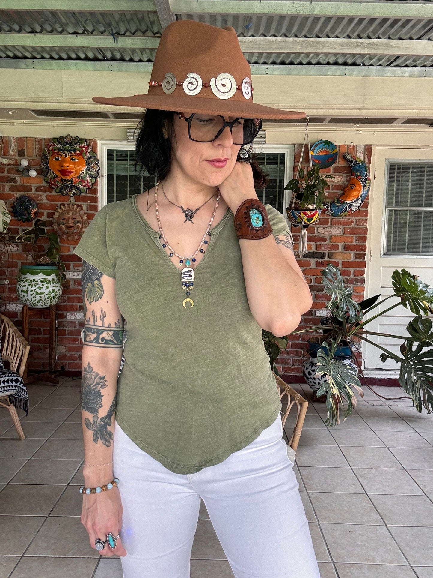 Handmade Ceramic Snake Necklace: Turquoise, Lapis & Labradorite