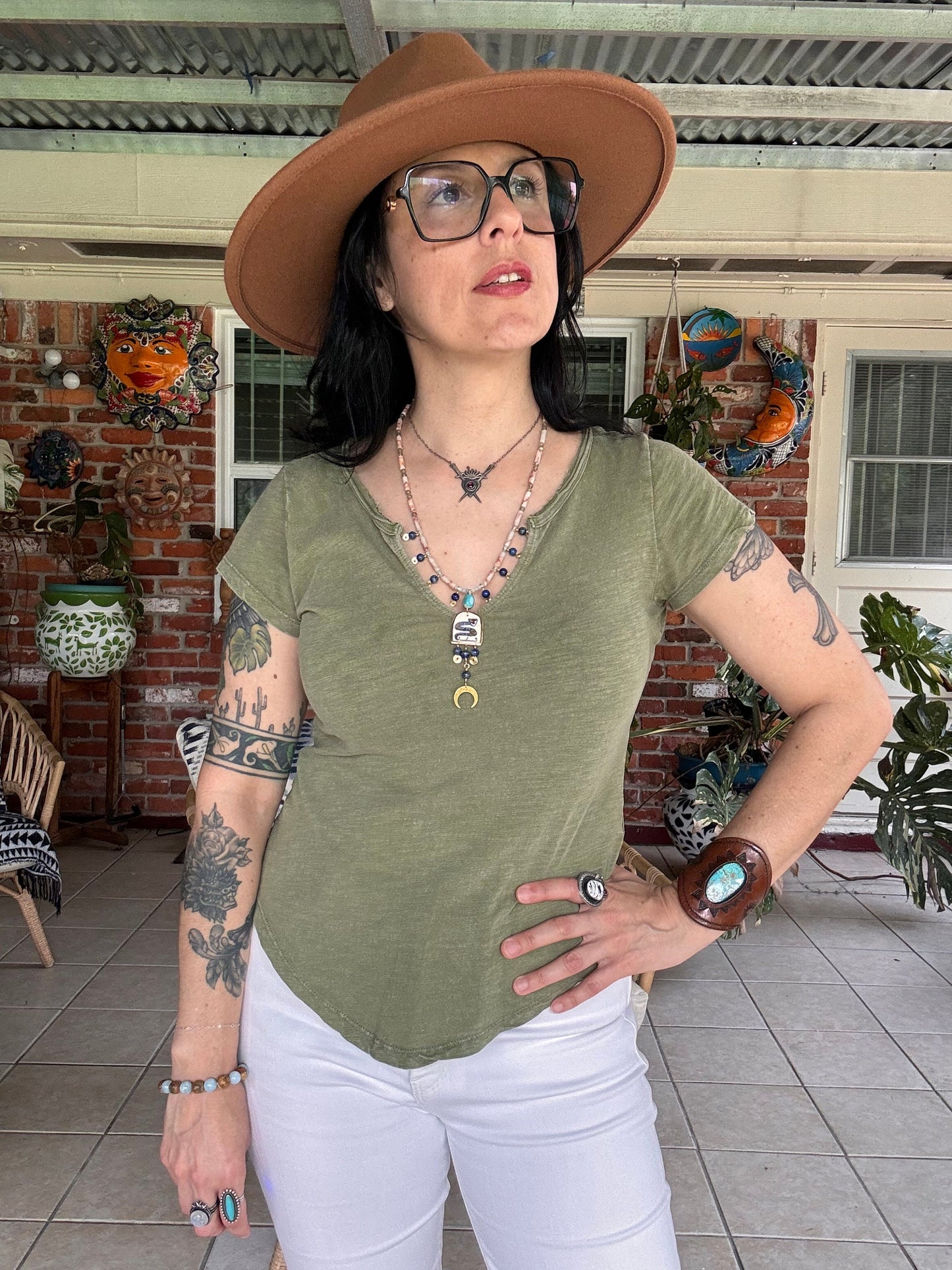 Handmade Ceramic Snake Necklace: Turquoise, Lapis & Labradorite