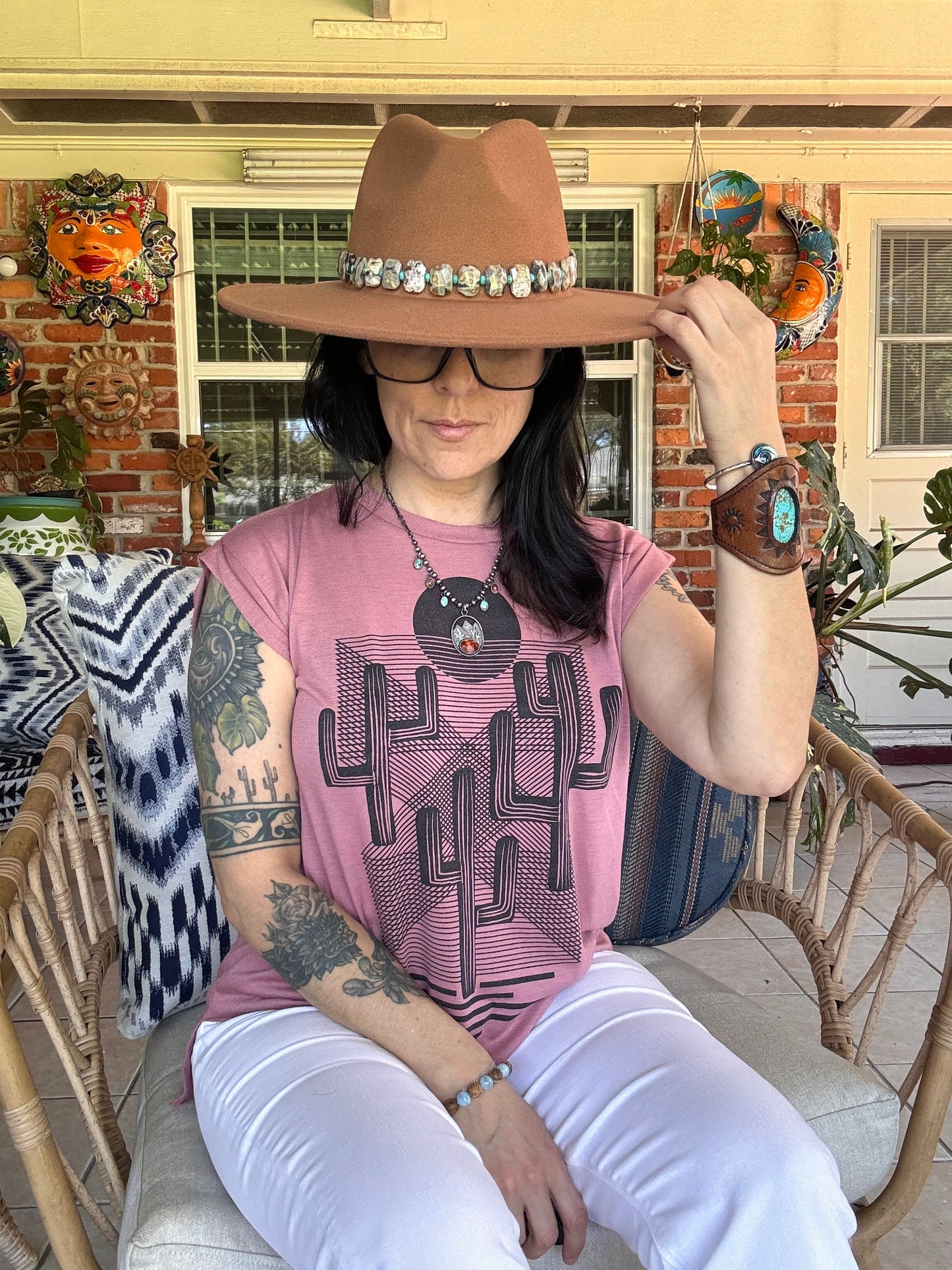 Ocean Jasper & Turquoise Gemstone Hat Band - Adjustable Vegan Suede