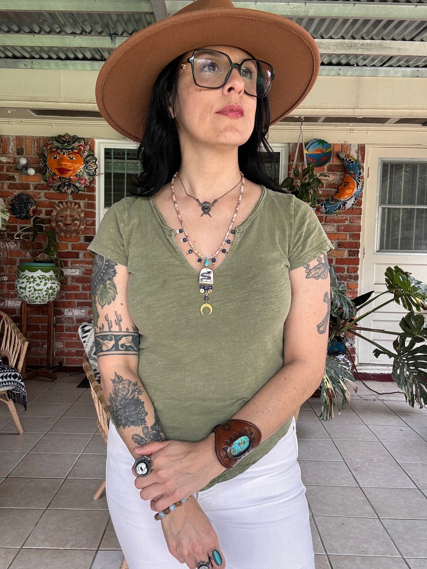 Handmade Ceramic Snake Necklace: Turquoise, Lapis & Labradorite