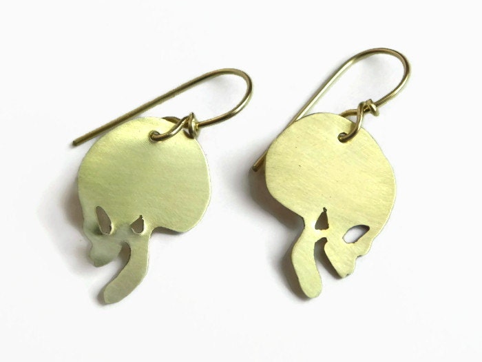 Handmade Metal Skull Dangle Earrings: Edgy Cutout Design