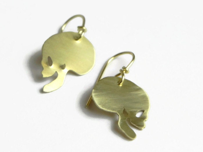 Handmade Metal Skull Dangle Earrings: Edgy Cutout Design