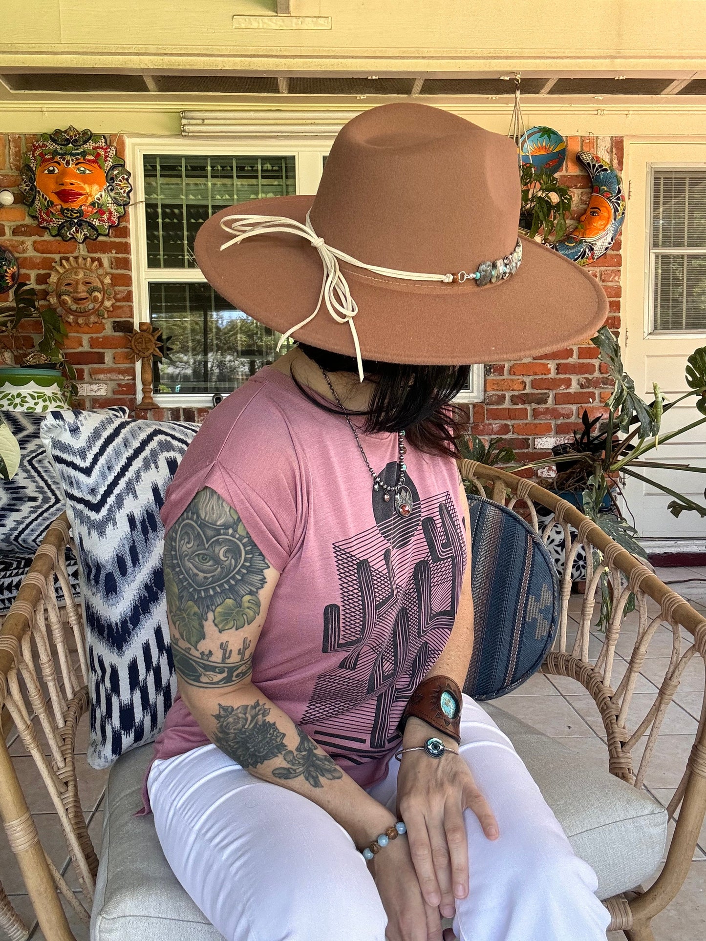 Ocean Jasper & Turquoise Gemstone Hat Band - Adjustable Vegan Suede