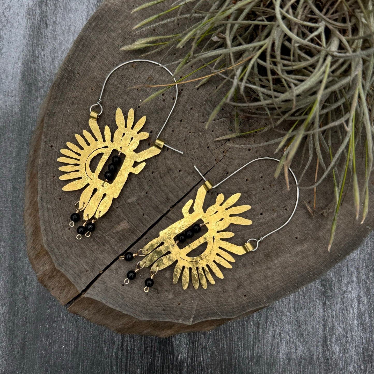 petroglyph earrings, tribal beaded hoop earrings