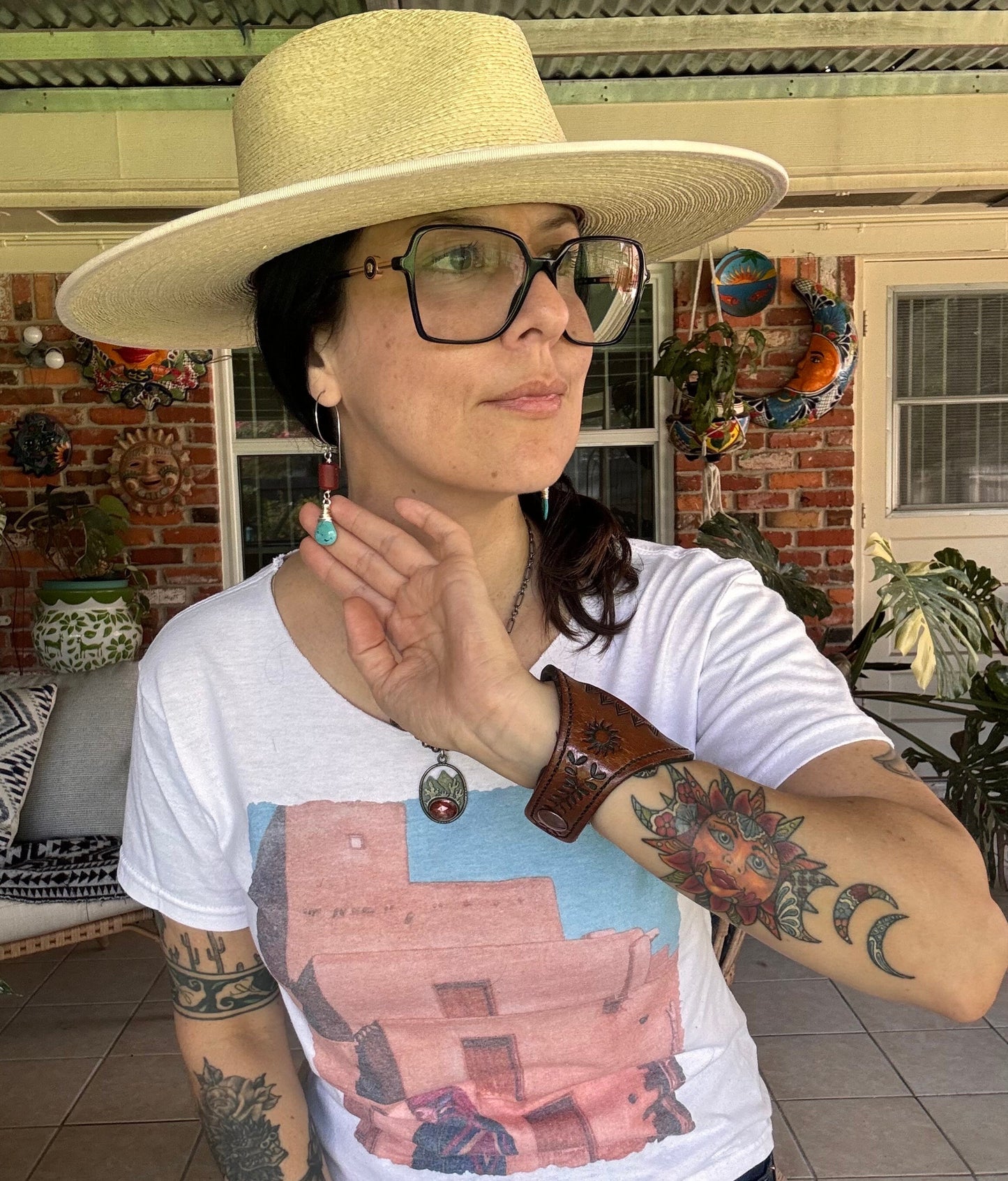 Red Jasper and Turquoise Hook Earrings: Rustic Southwestern Style