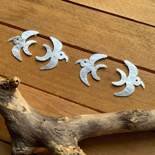 Handmade Sterling Silver Bird Post Earrings: Folk Bird earring Design