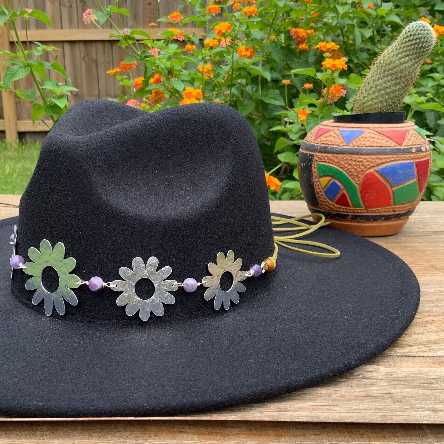 Daisy Hat Band: Handmade Flower Crown with Amethyst