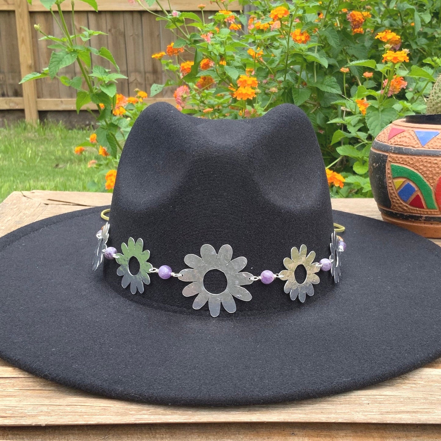 Daisy Hat Band: Handmade Flower Crown with Amethyst
