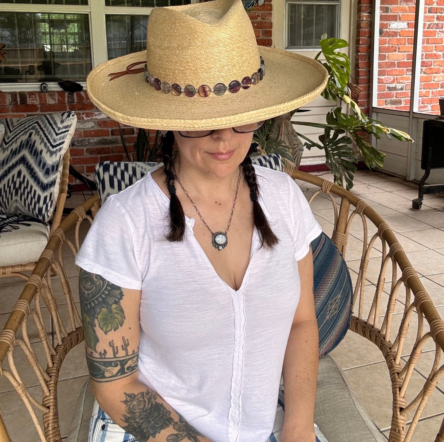 Fluorite and Kiwi Jasper Hatband, Gemstone Hat Band