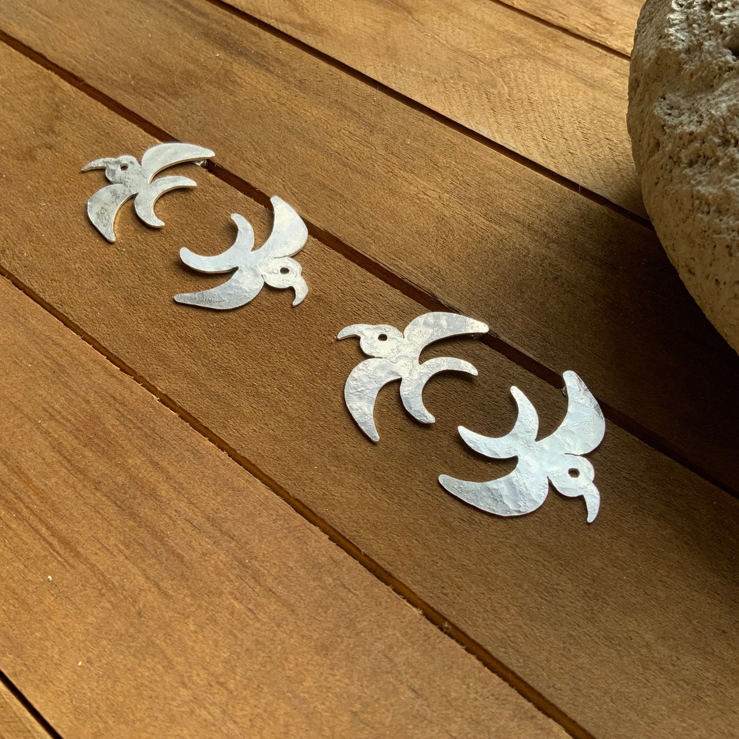 Handmade Sterling Silver Bird Post Earrings: Folk Bird earring Design