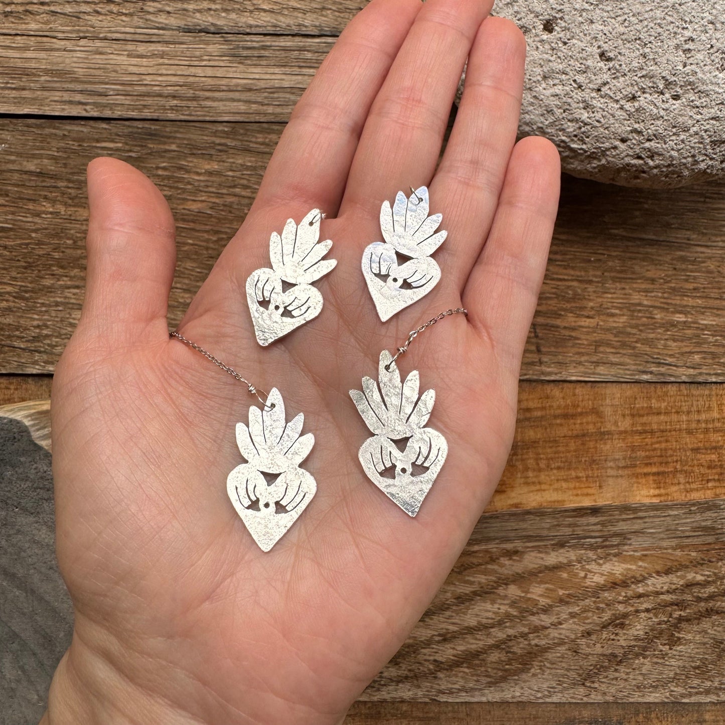 Milagro Sacred Heart Threader Earrings: Handmade Aluminum Dangle