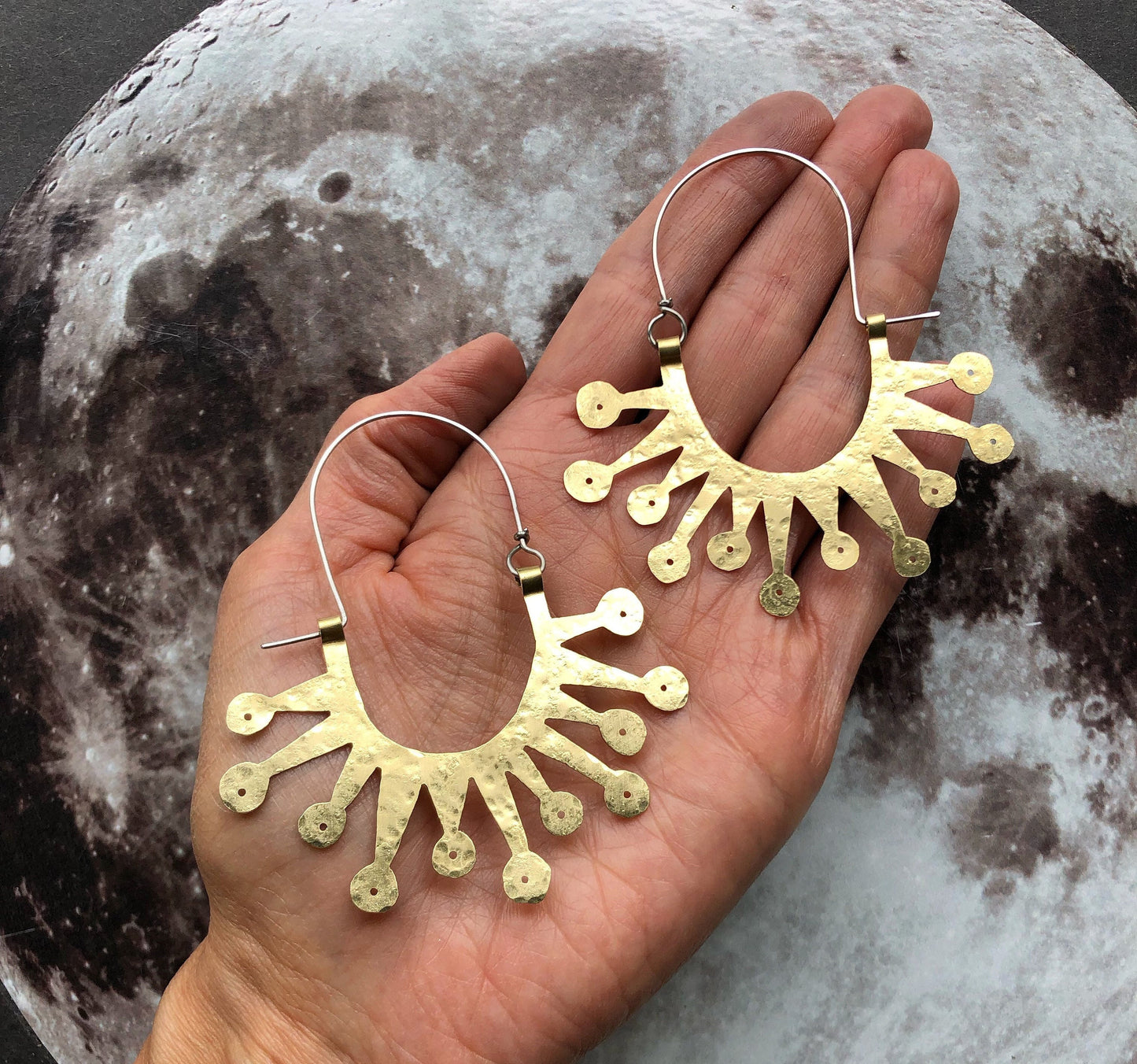 Atomic Sunburst Hoop Earrings: Mid Century Modern Inspired