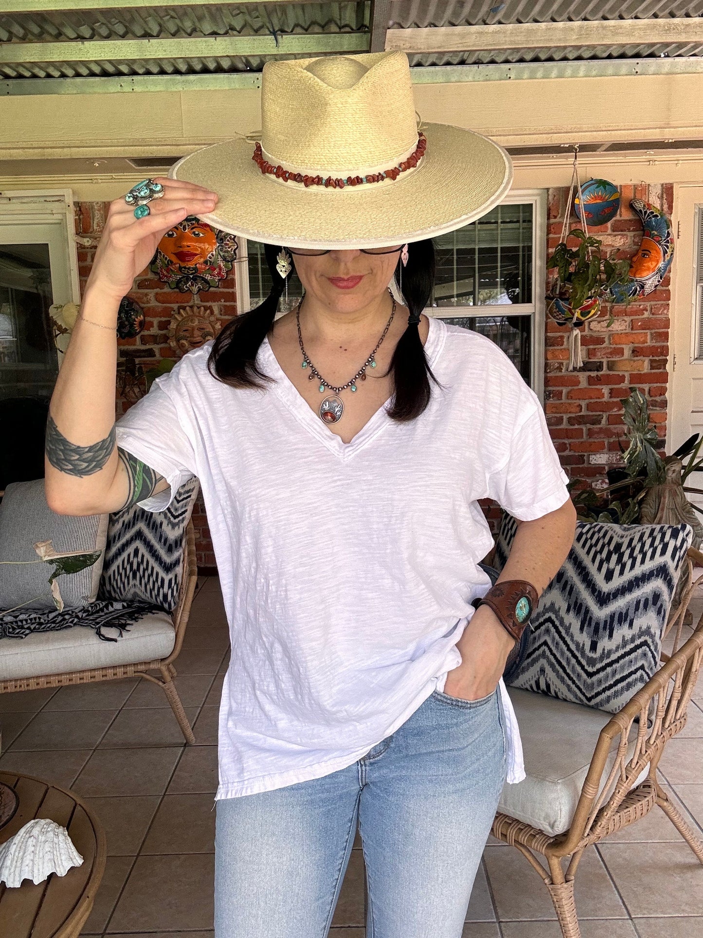 Red Jasper & Turquoise Hat Band: Southwestern Style Gemstone