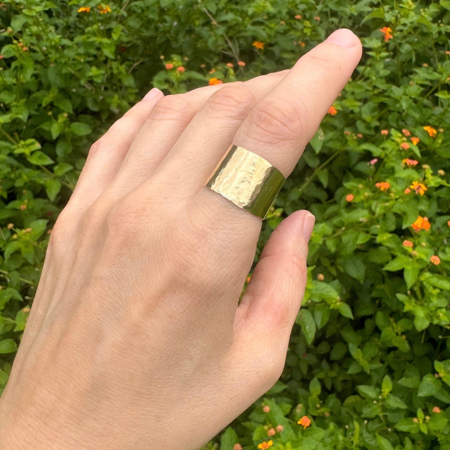 Adjustable Hammered Brass cuff Ring: Handmade Wide Band