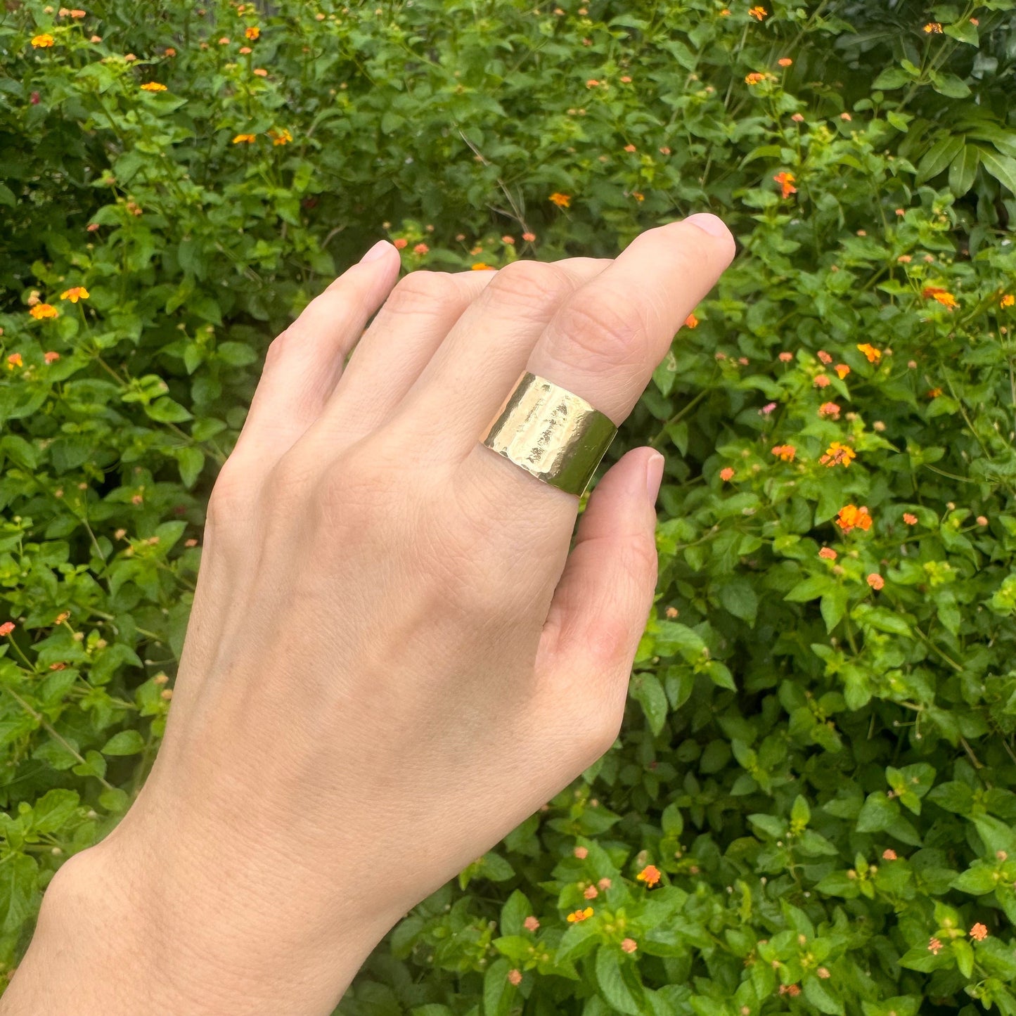 Adjustable Hammered Brass cuff Ring: Handmade Wide Band
