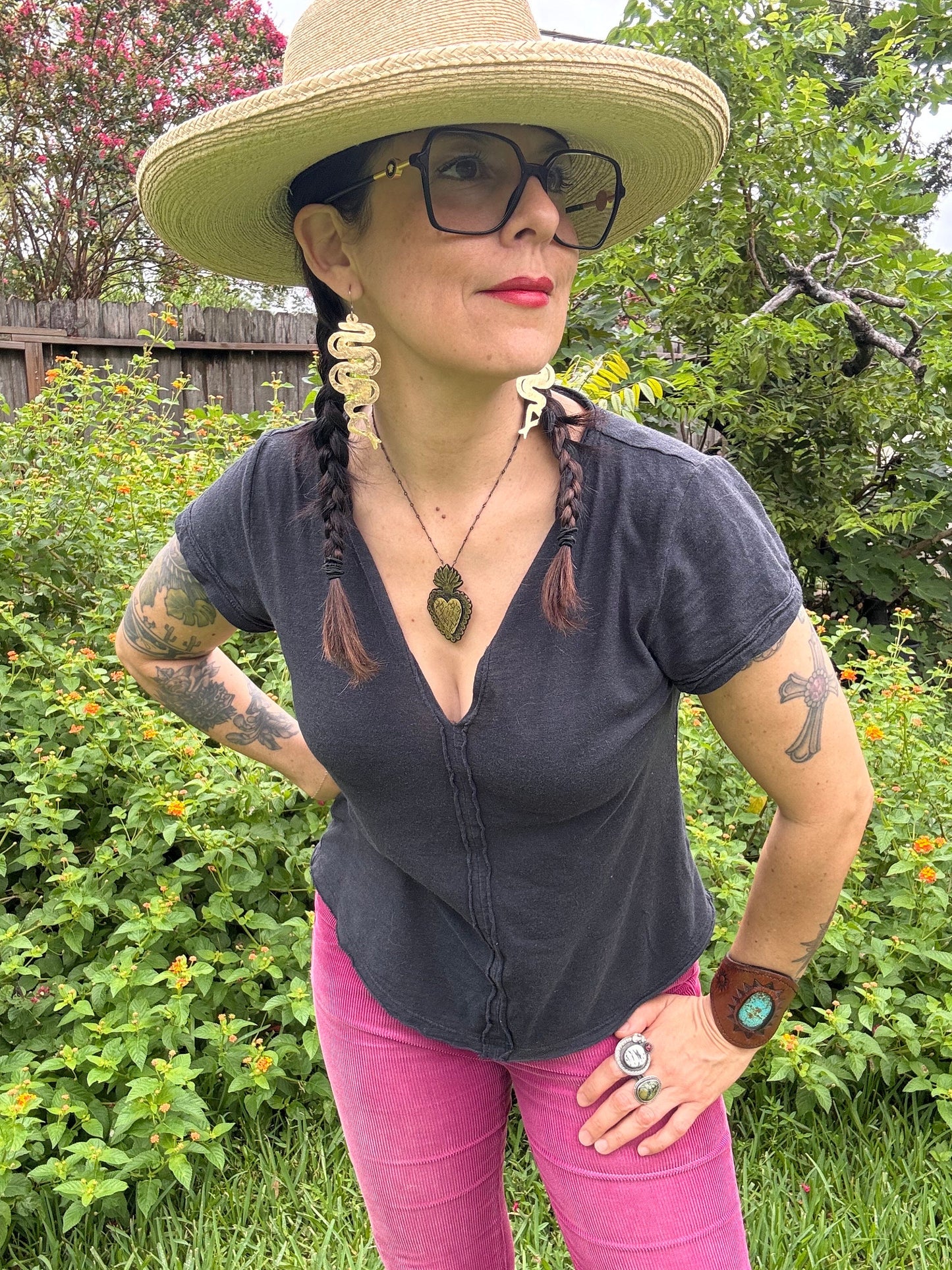 Handmade Hammered Brass Snake Dangle Earrings