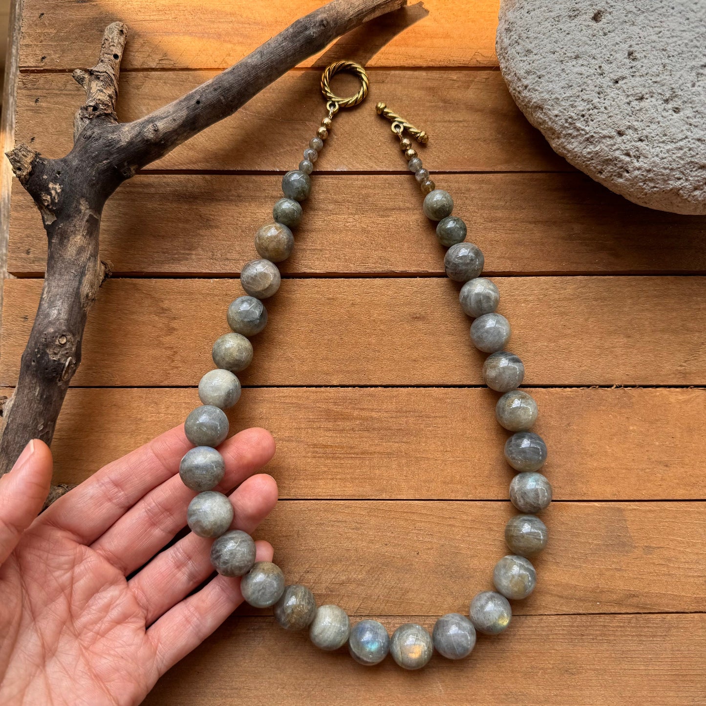 Labradorite necklace, chunky grey gemstone necklace