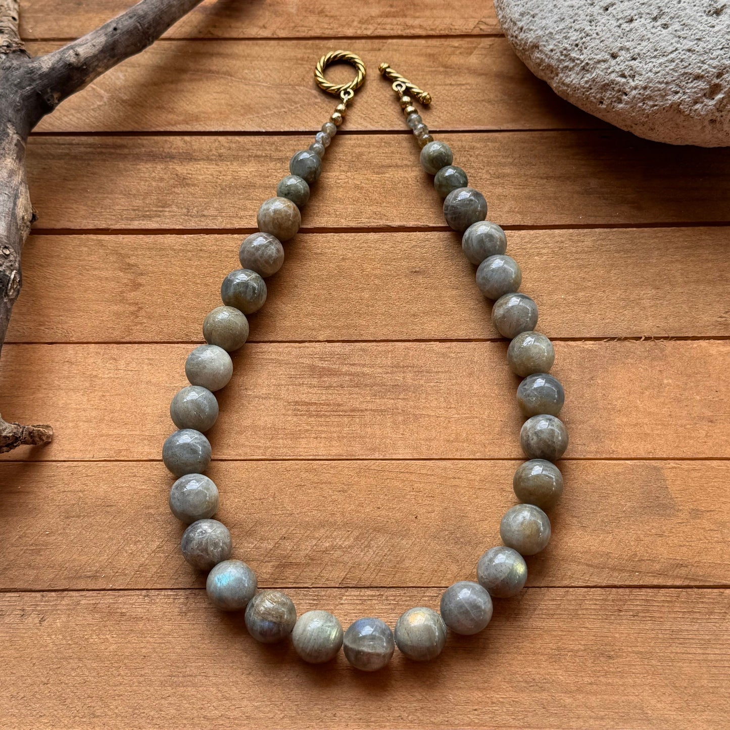 Labradorite necklace, chunky grey gemstone necklace