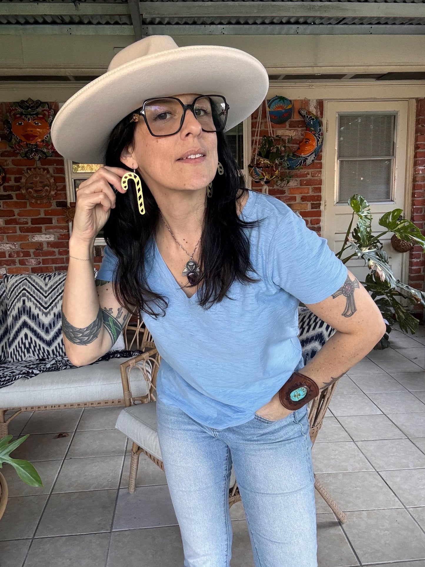 Hammered Brass Candy Cane Earrings: Christmas Dangles