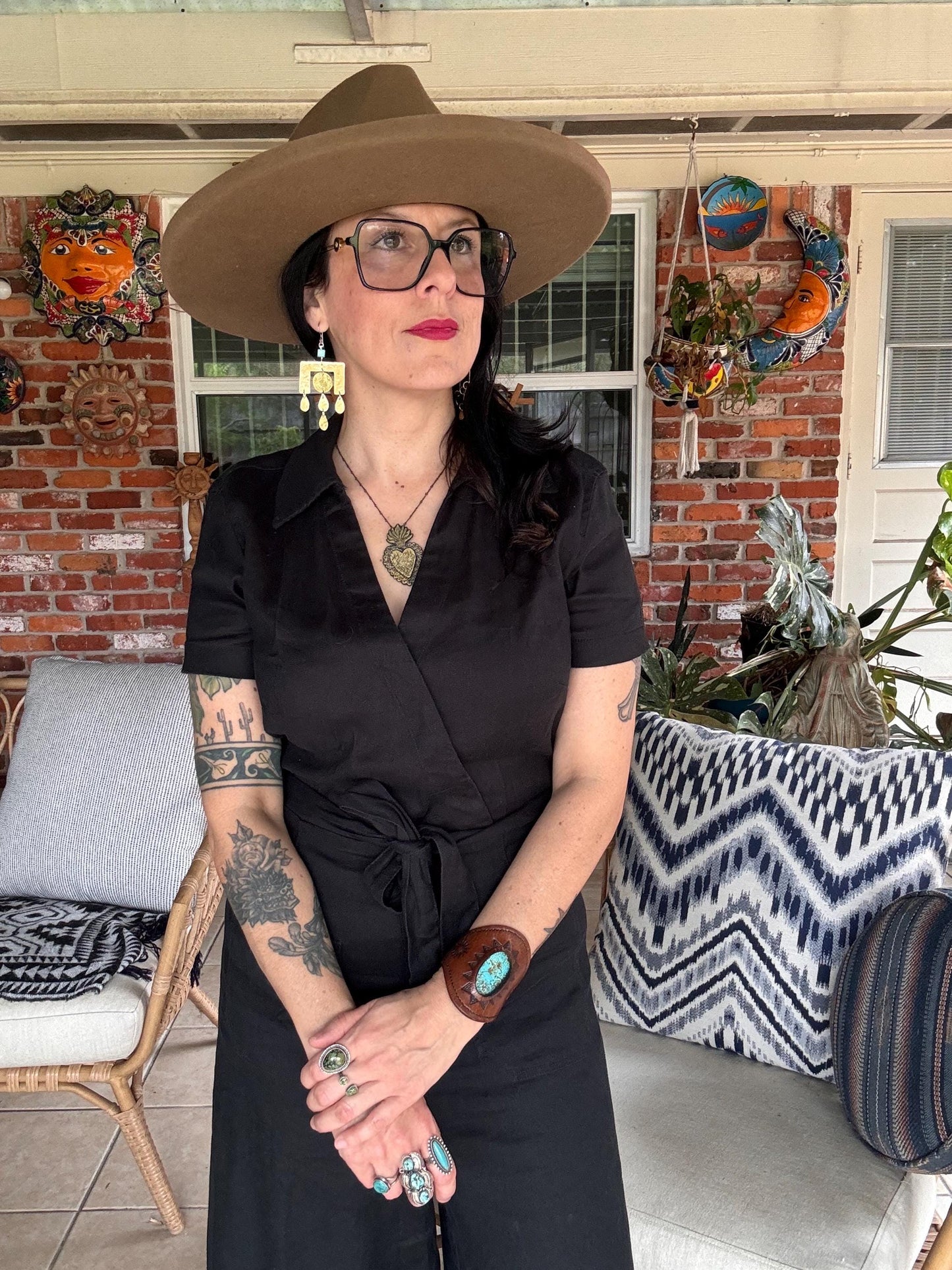 Geometric Brass Chandelier Earrings: Turquoise Dangle Earrings