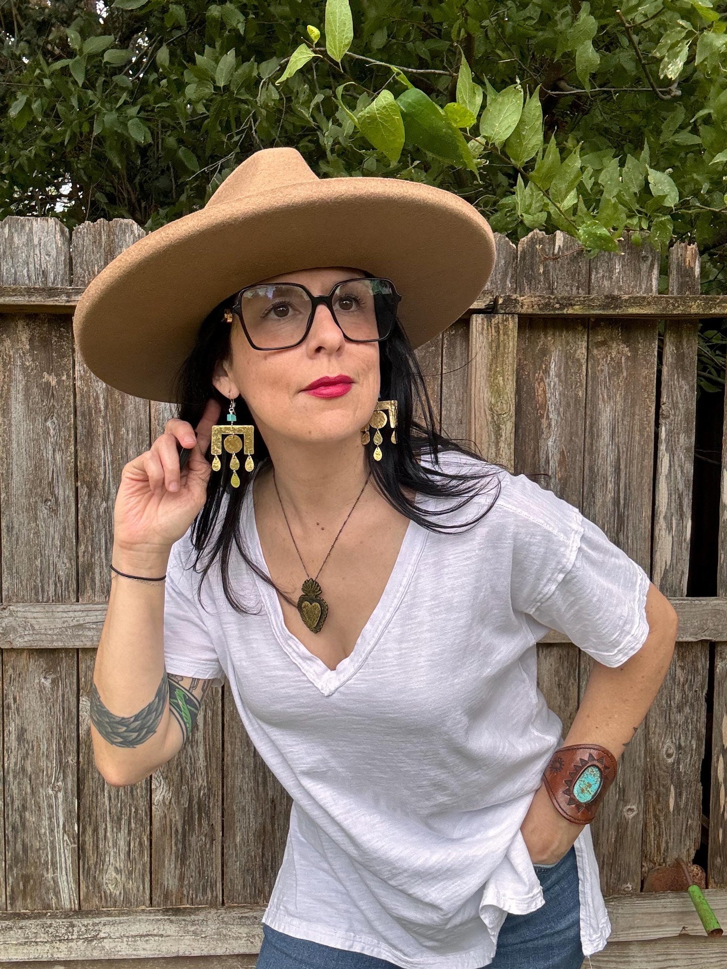 Geometric Brass Chandelier Earrings: Turquoise Dangle Earrings