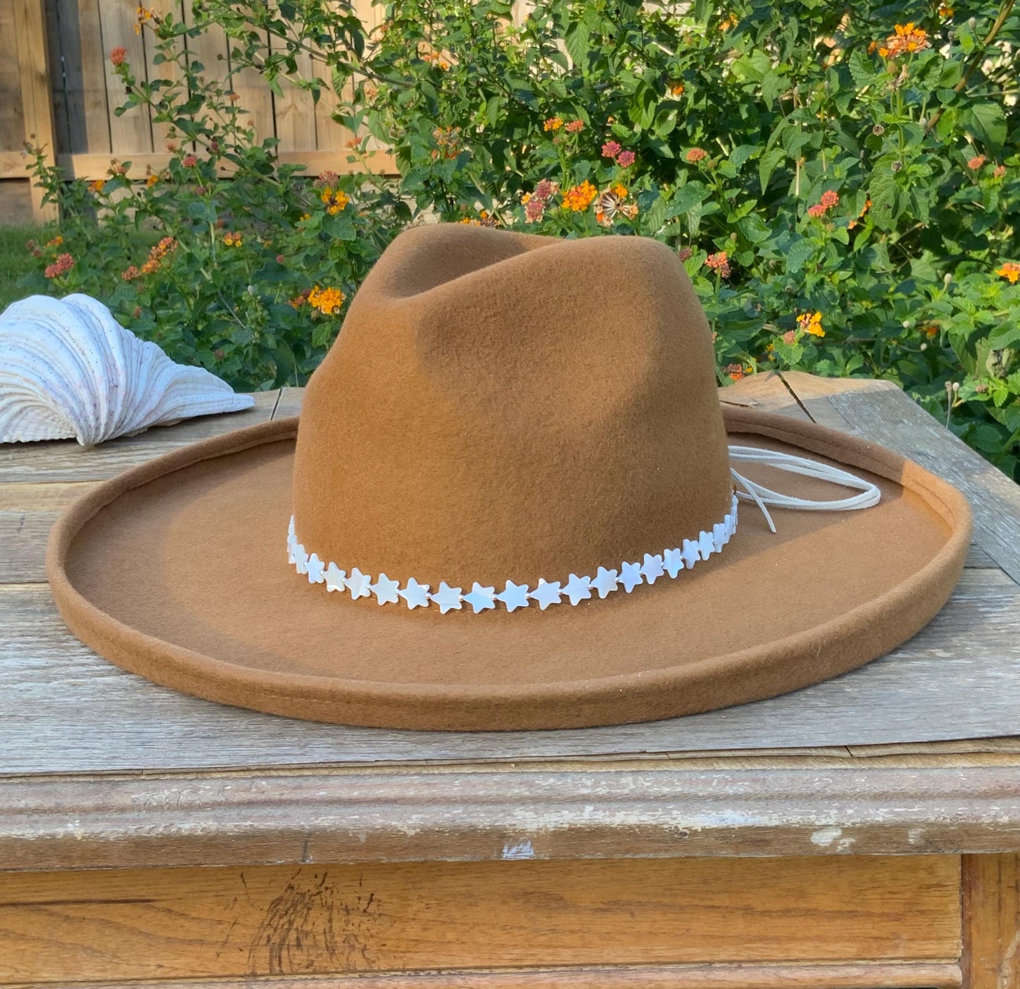 Mother Of Pearl Star Hat Band: Celestial Vegan Suede Cord