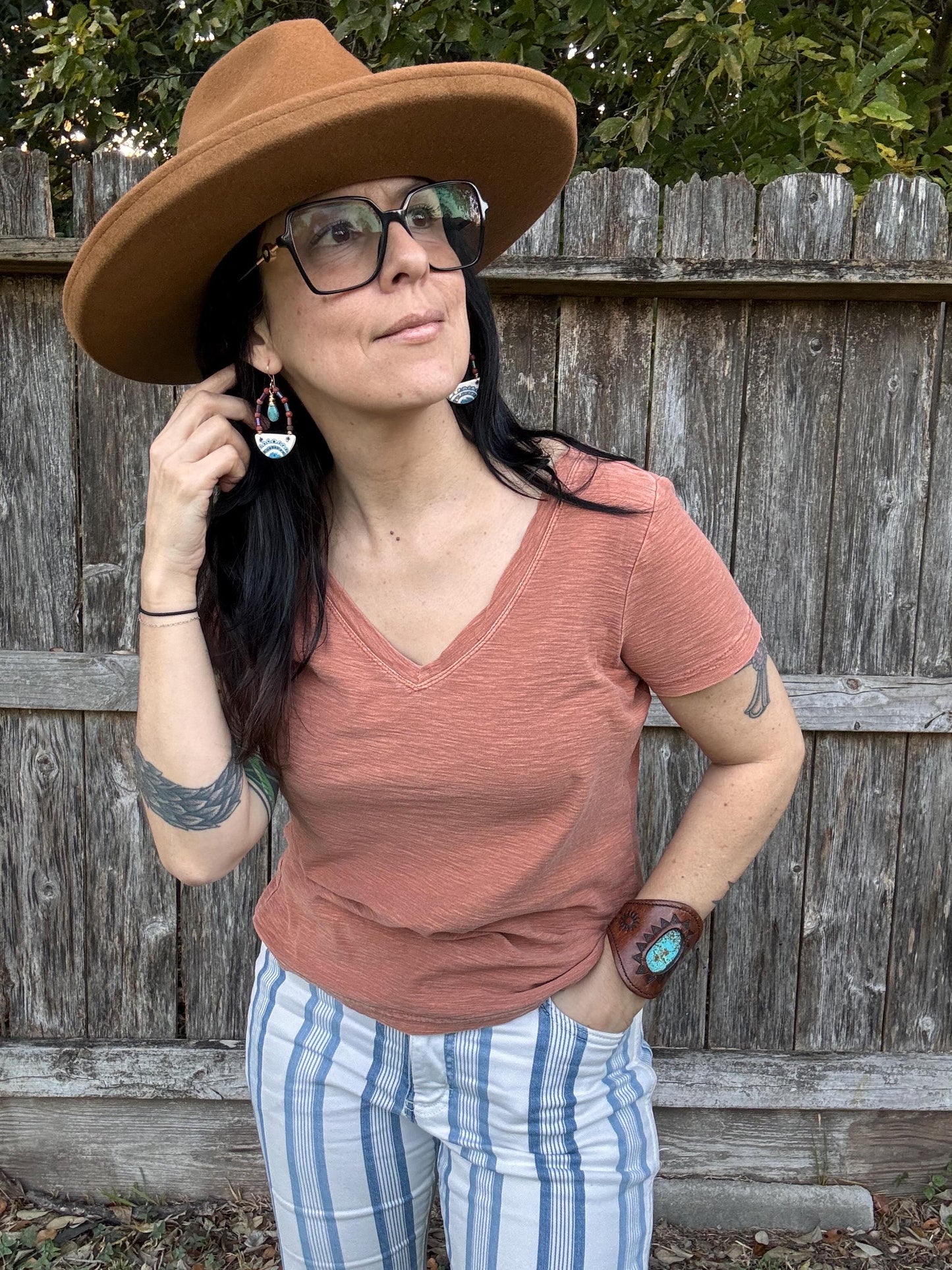 Handmade Southwestern Ceramic Turquoise Drop Earrings: Folk Jewelry