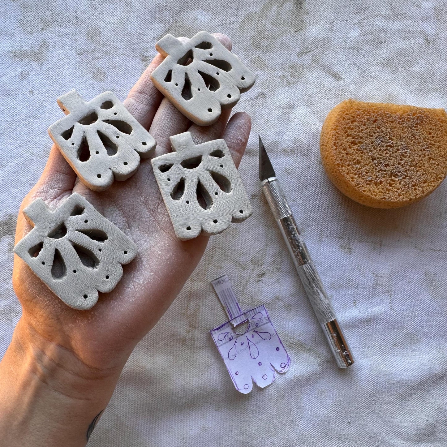 Handmade Ceramic Papel Picado Necklace: Labradorite & Turquoise Fringe