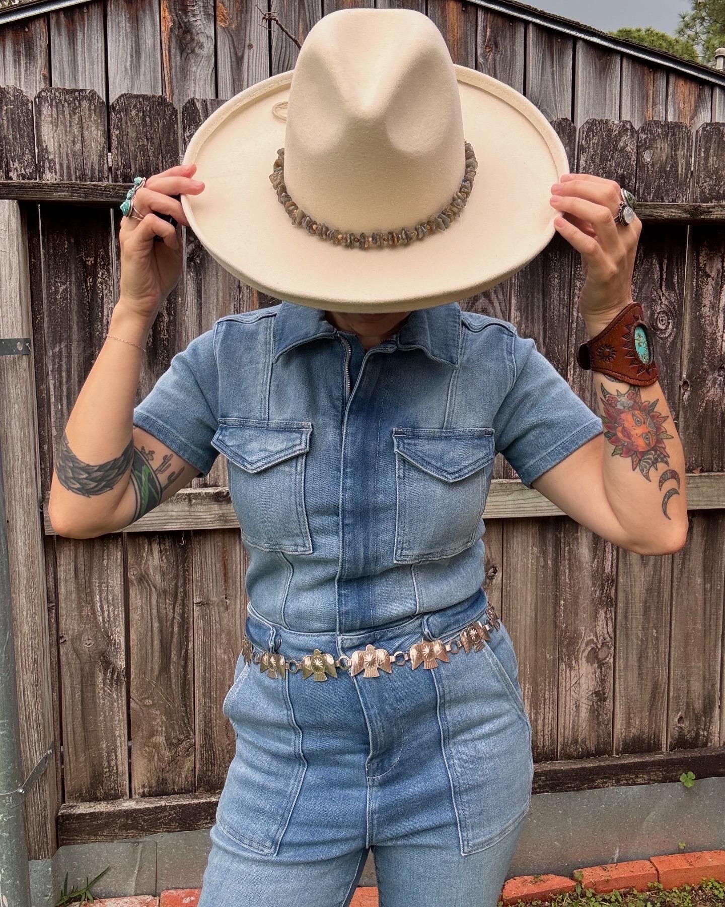 Labradorite Picture Jasper Hat Band: Adjustable Vegan Suede Cord