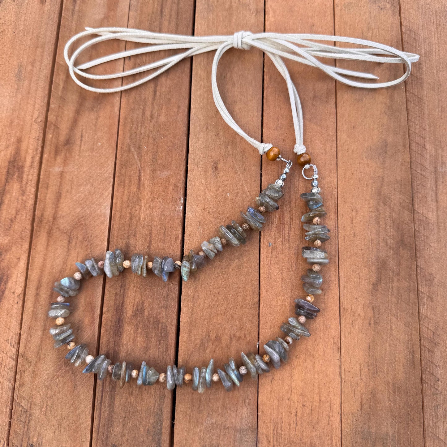 Labradorite Picture Jasper Hat Band: Adjustable Vegan Suede Cord