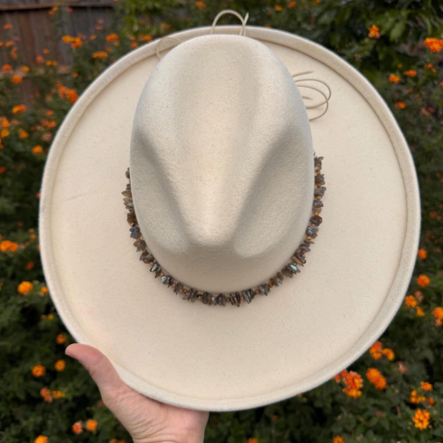 Labradorite Picture Jasper Hat Band: Adjustable Vegan Suede Cord