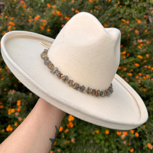 Labradorite Picture Jasper Hat Band: Adjustable Vegan Suede Cord