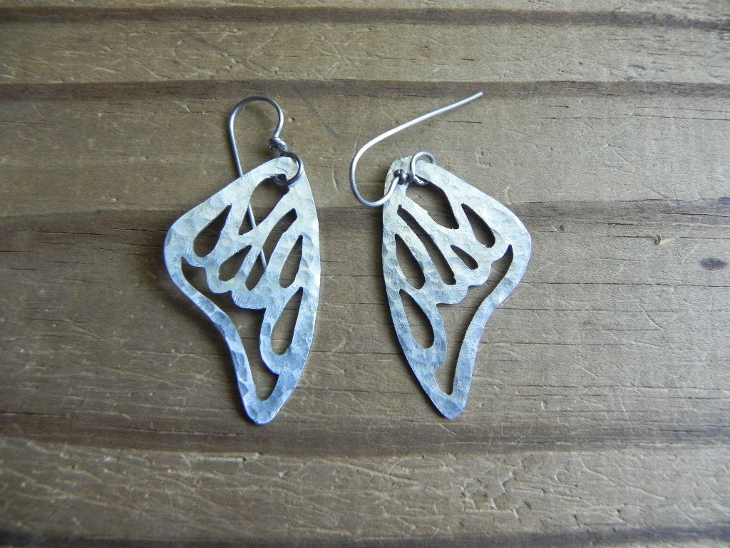 Handmade Aluminum Butterfly Wing Earrings: Flirty Metal Jewelry