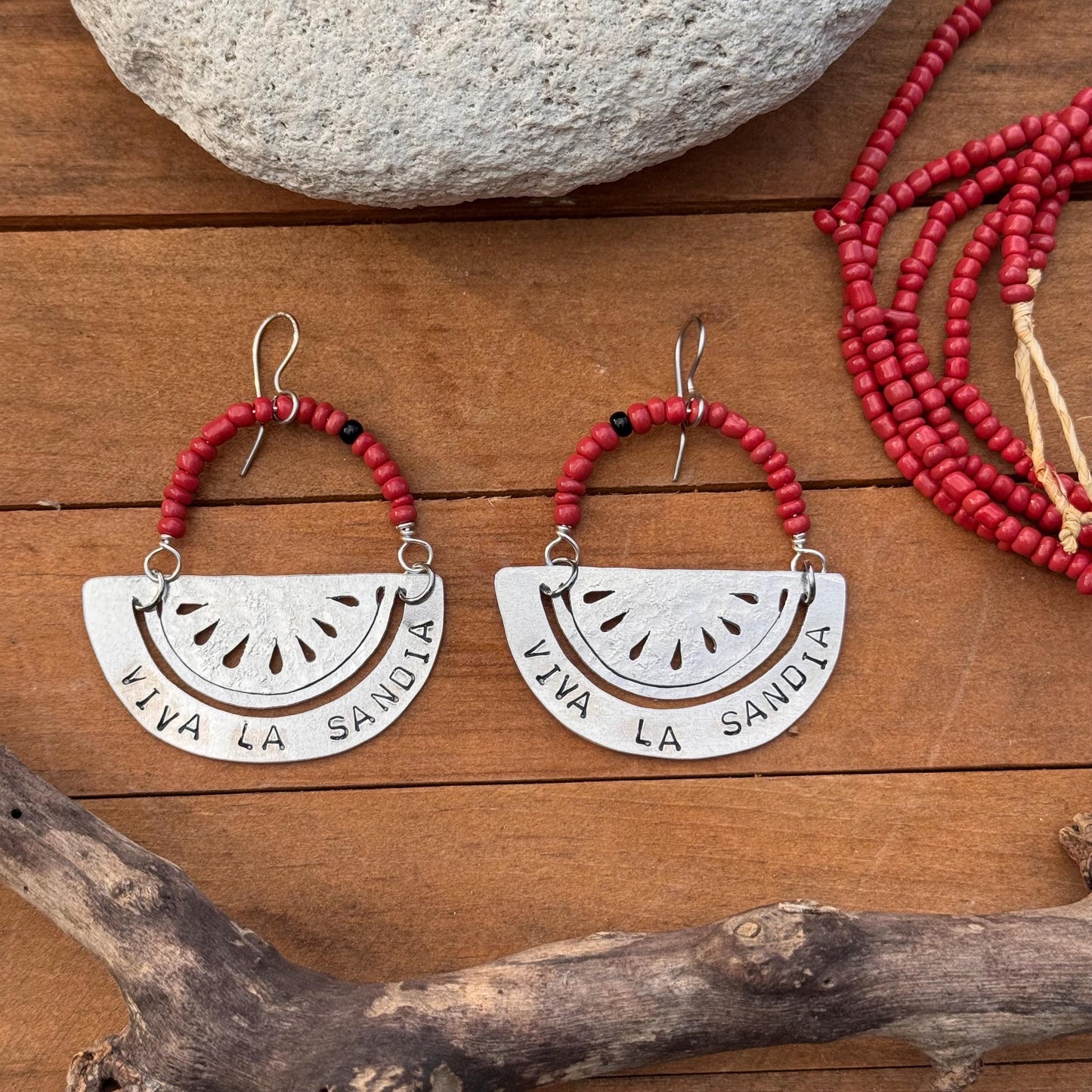 Handmade Watermelon Earrings: Aluminum & African Glass Bead Jewelry