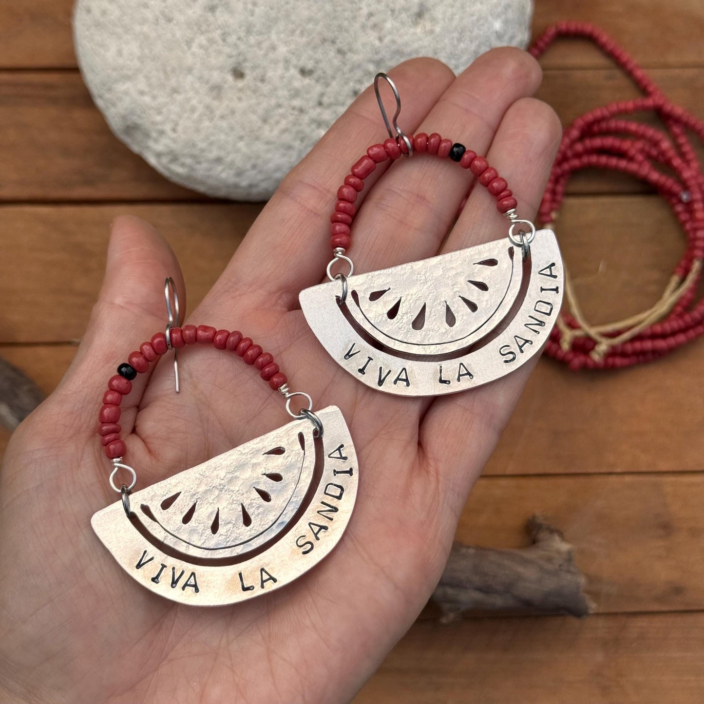 Handmade Watermelon Earrings: Aluminum & African Glass Bead Jewelry