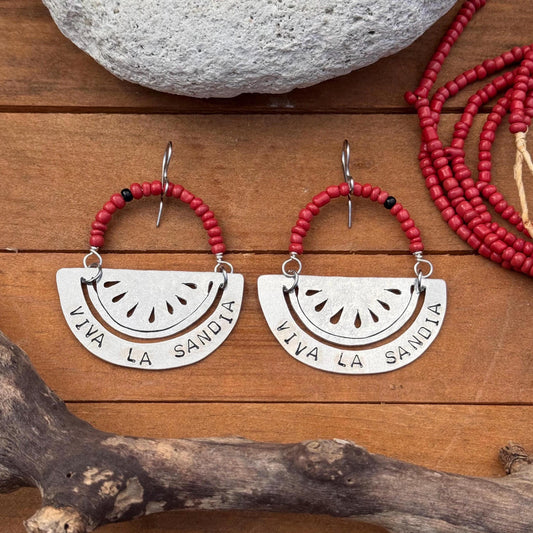 Handmade Watermelon Earrings: Aluminum & African Glass Bead Jewelry