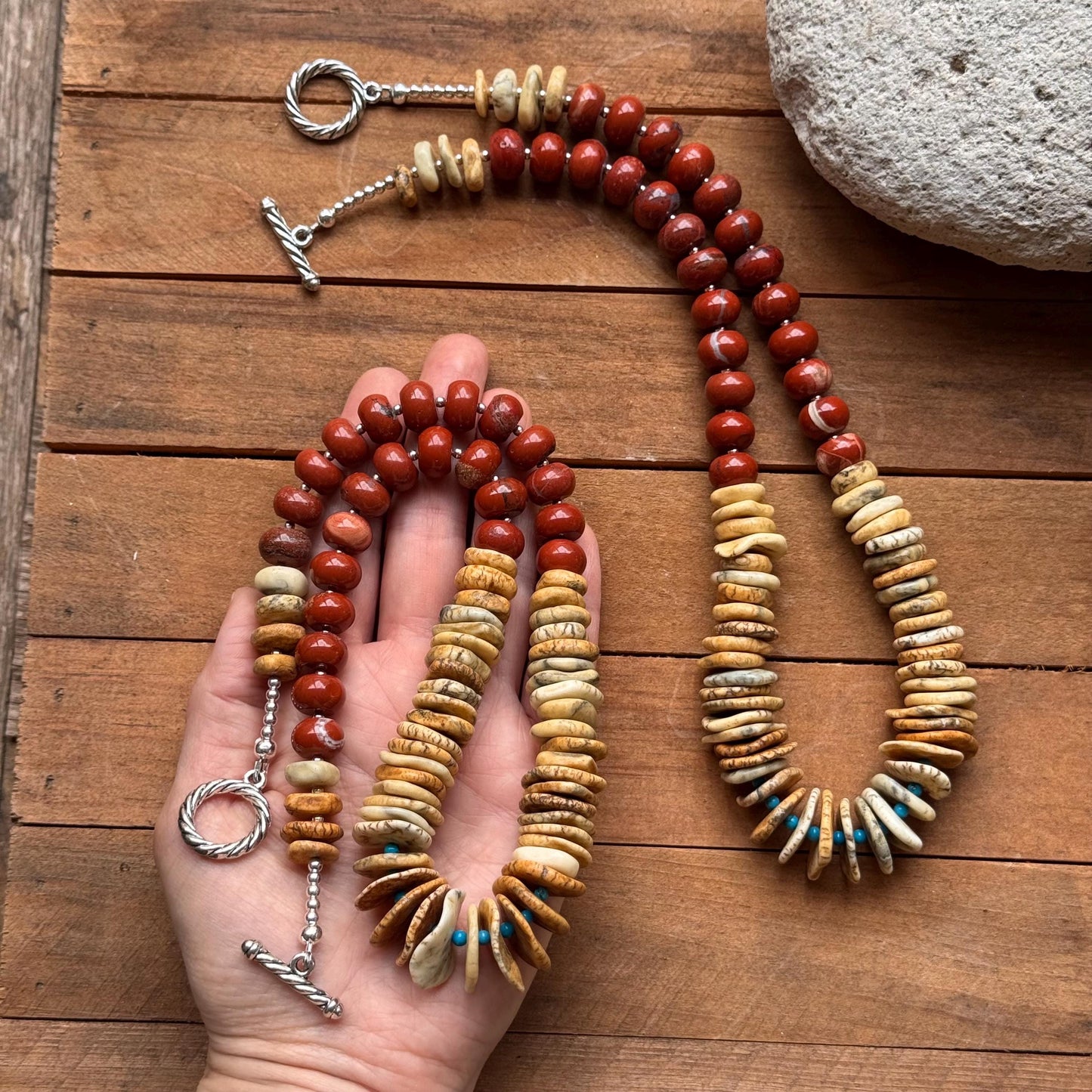 Red Jasper and rustic white magnesite necklace, southwestern style chunky gemstone necklace