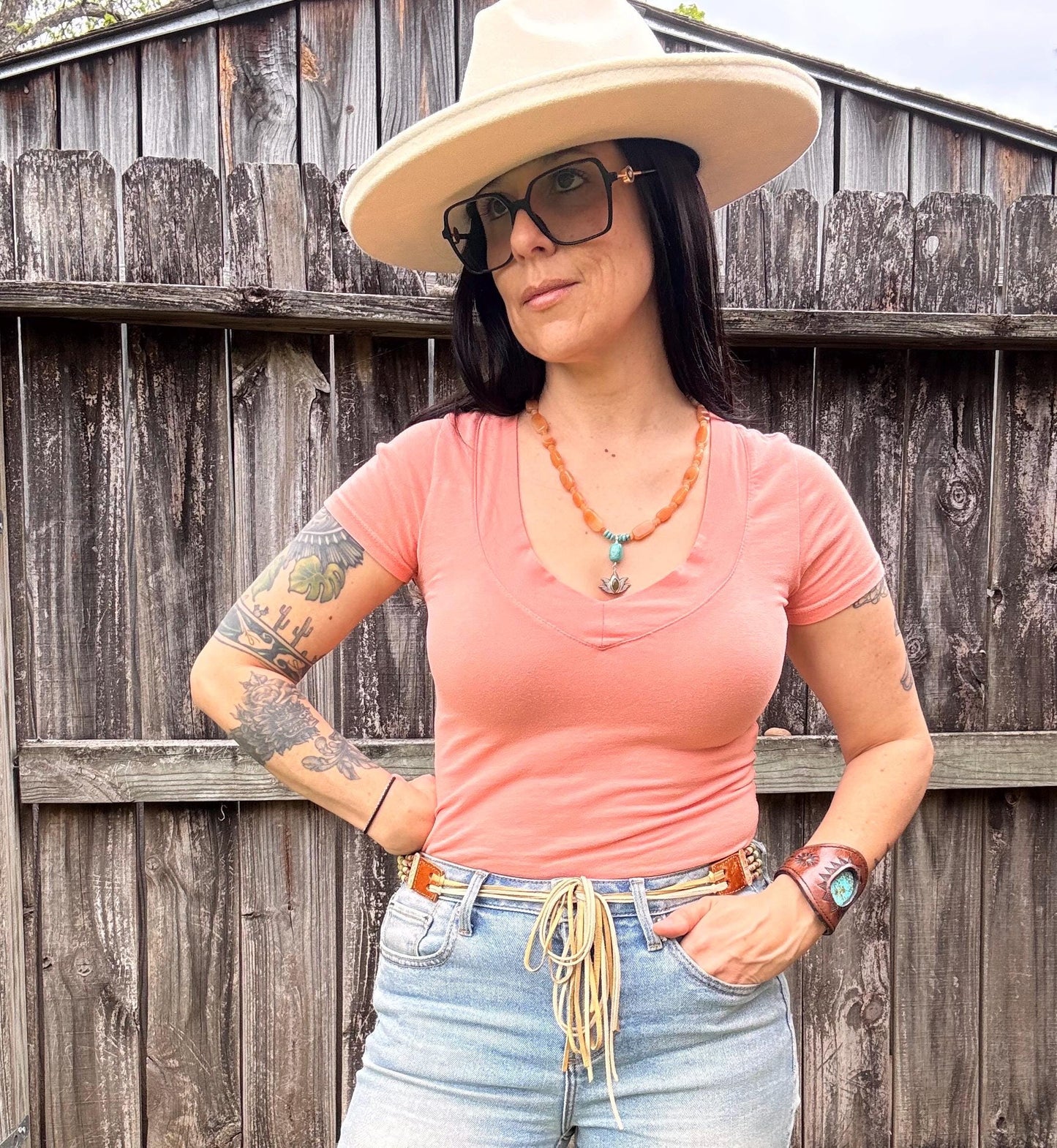 Sterling Silver Agave Charm Necklace: Green Garnet, Peach Aventurine & Turquoise