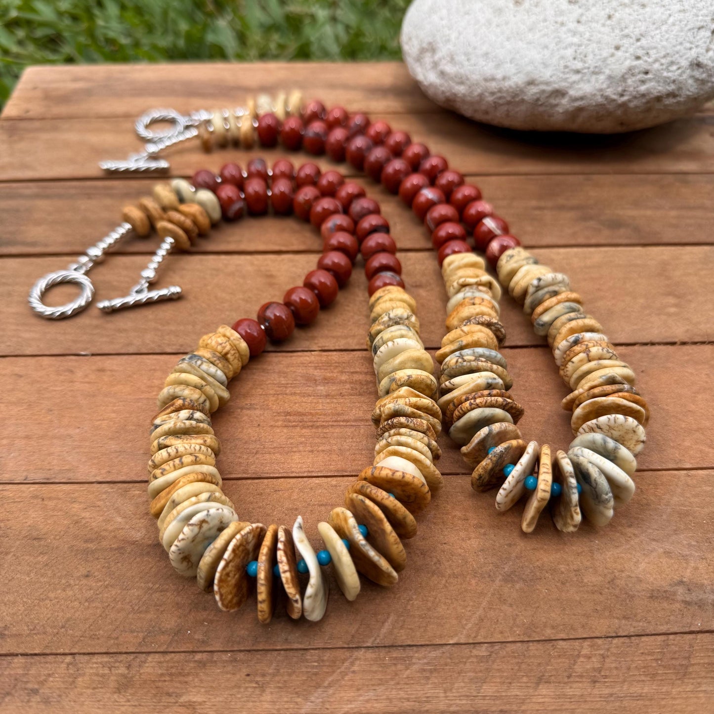 Red Jasper and rustic white magnesite necklace, southwestern style chunky gemstone necklace