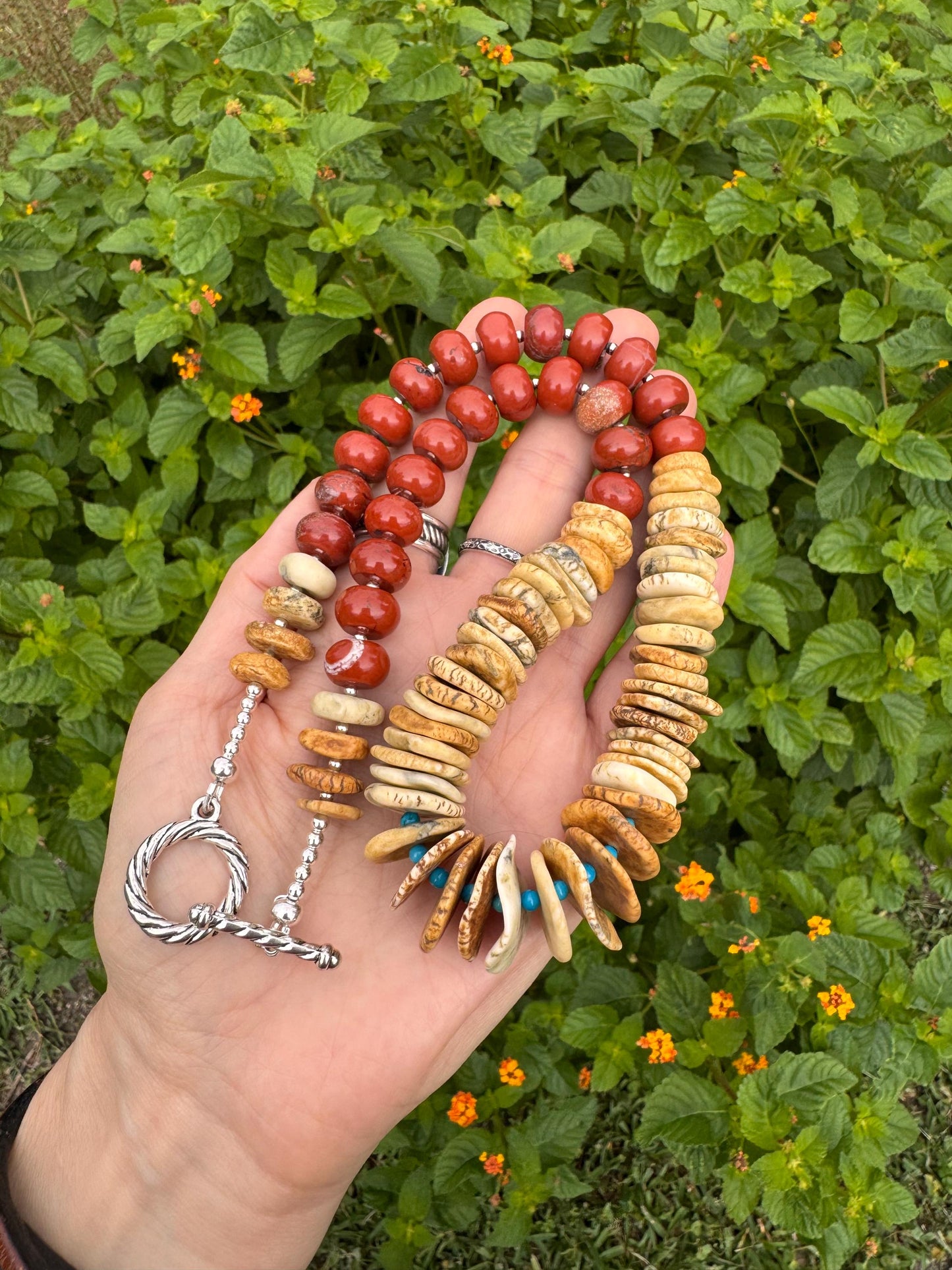 Red Jasper and rustic white magnesite necklace, southwestern style chunky gemstone necklace