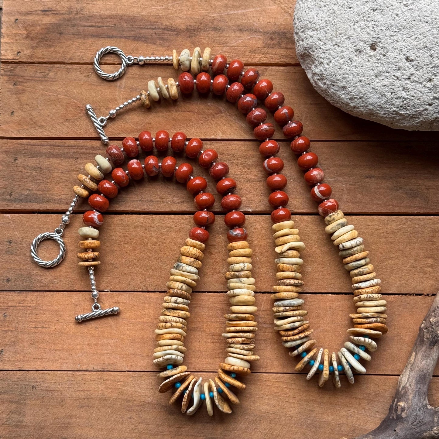 Red Jasper and rustic white magnesite necklace, southwestern style chunky gemstone necklace