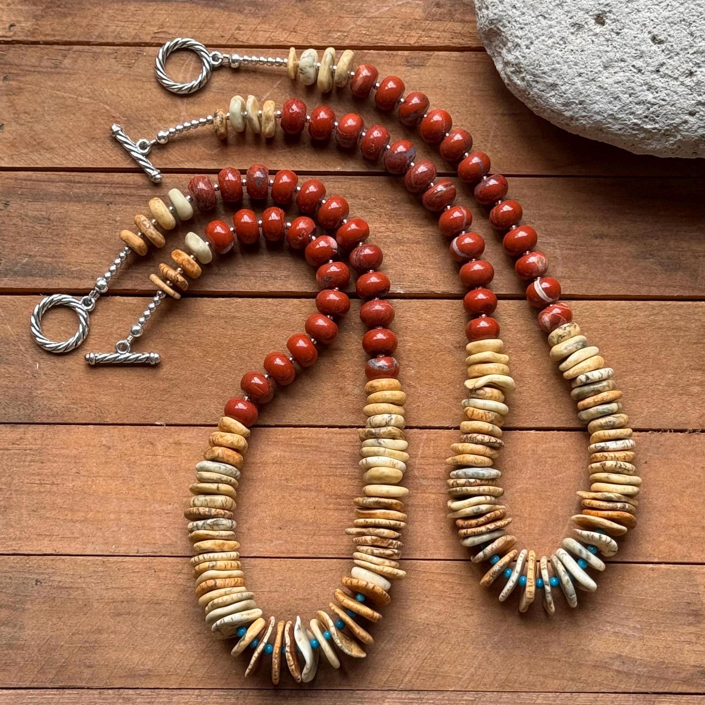 Red Jasper and rustic white magnesite necklace, southwestern style chunky gemstone necklace