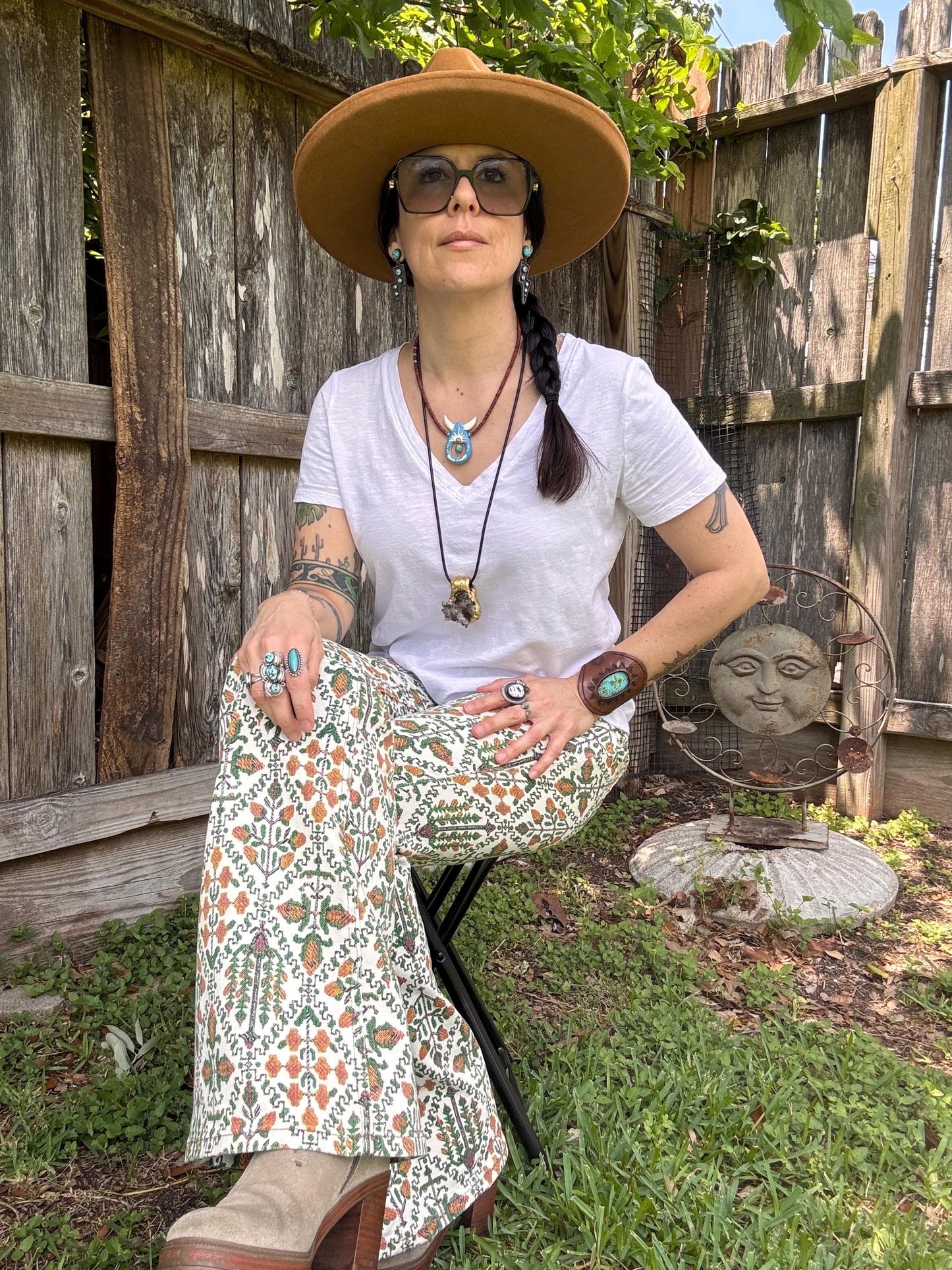 Handmade Southwestern Ceramic Horned Bead Necklace: Agate & Turquoise