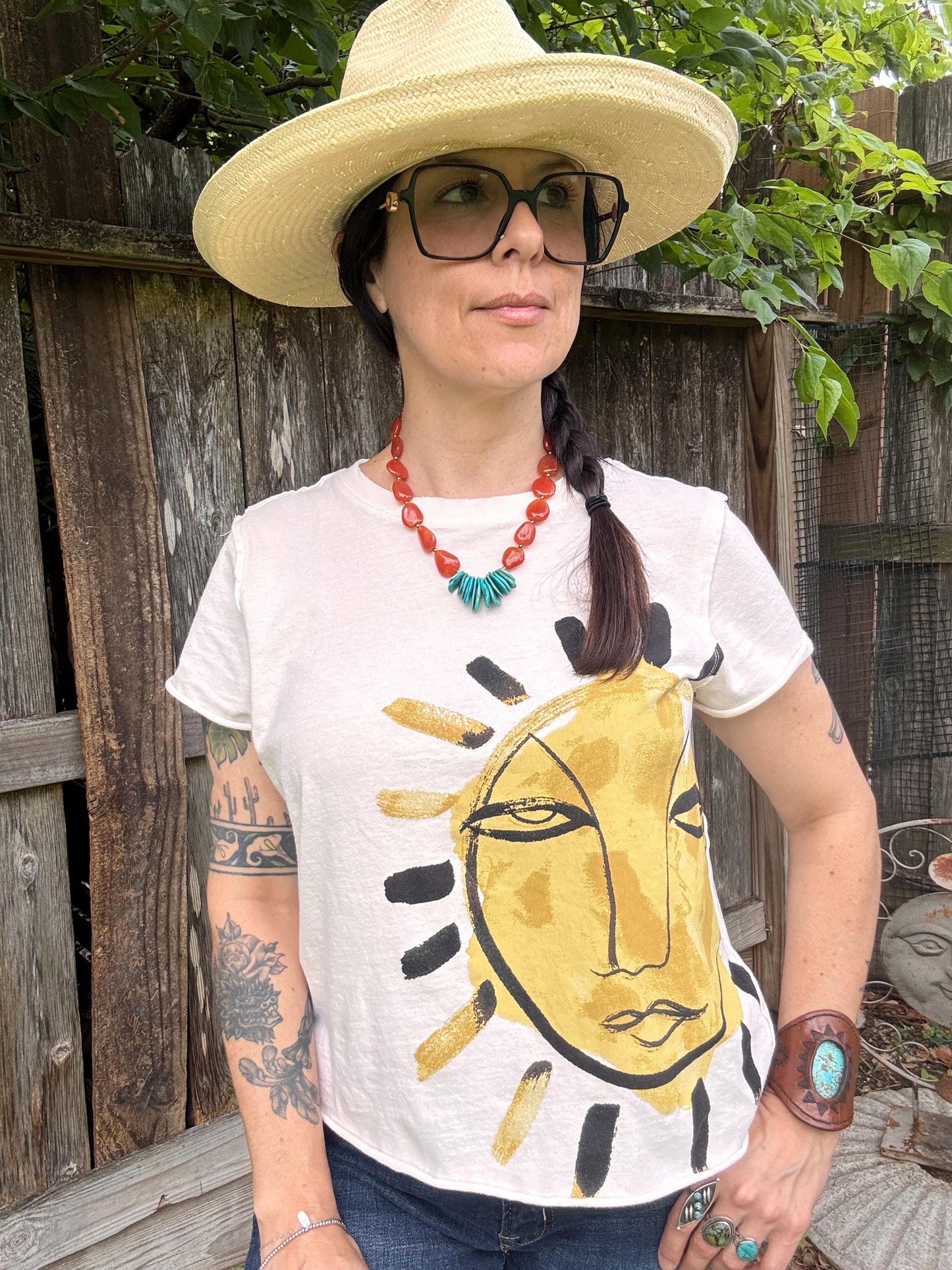 Genuine turquoise cluster and orange chalcedony necklace