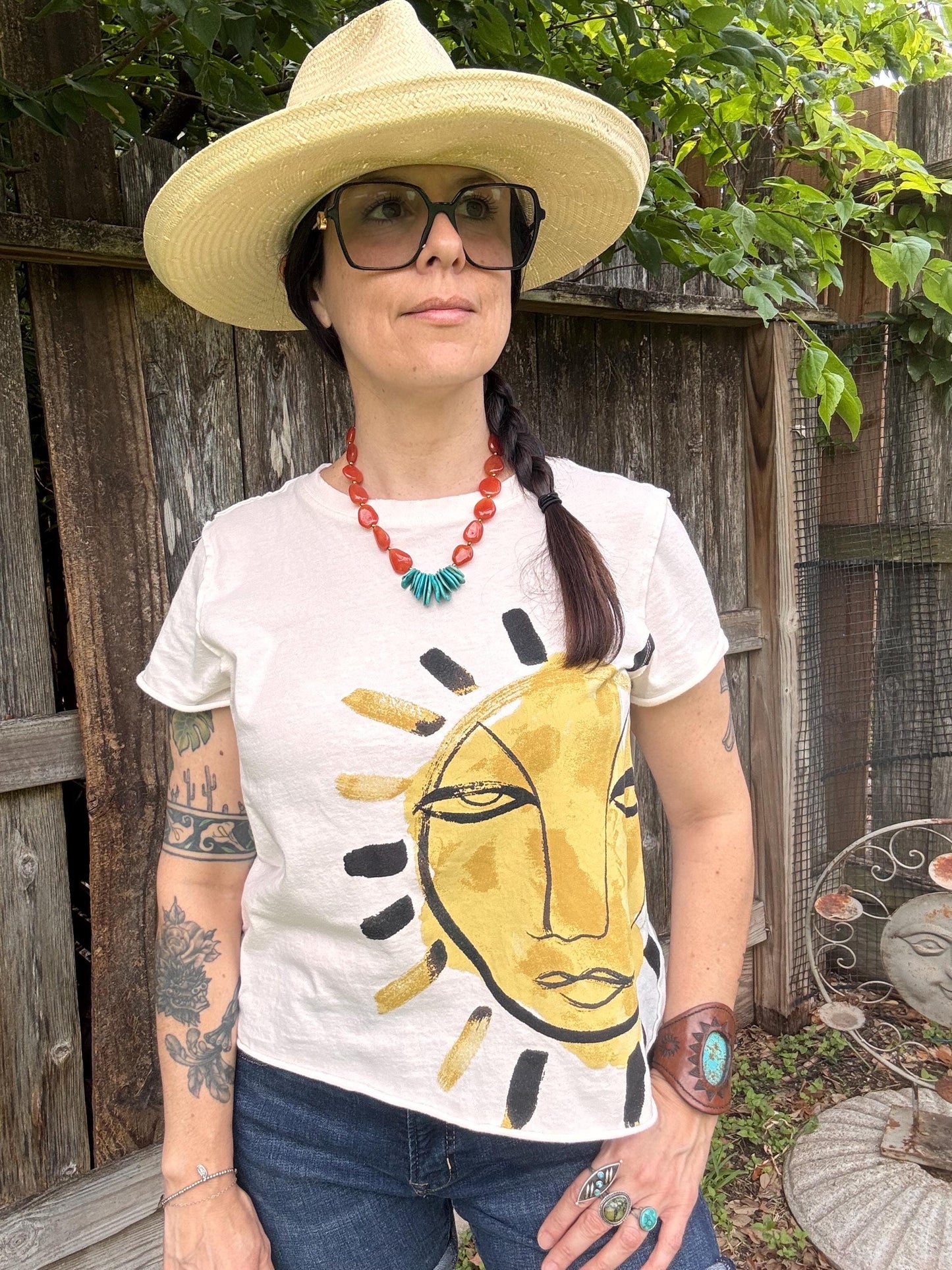 Genuine turquoise cluster and orange chalcedony necklace