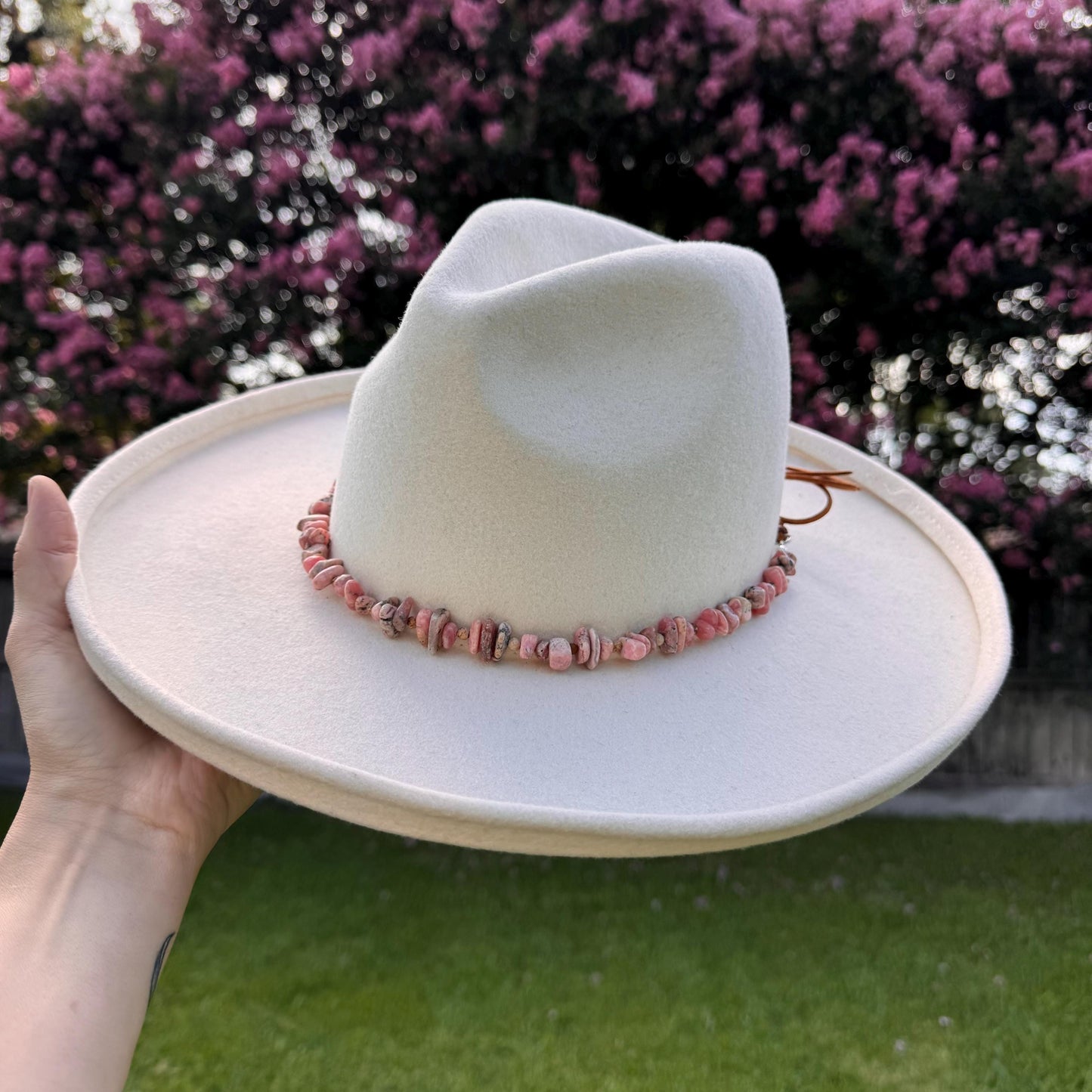 Rhodochrosite & Picture Jasper Hat Band: Vegan Suede Cord