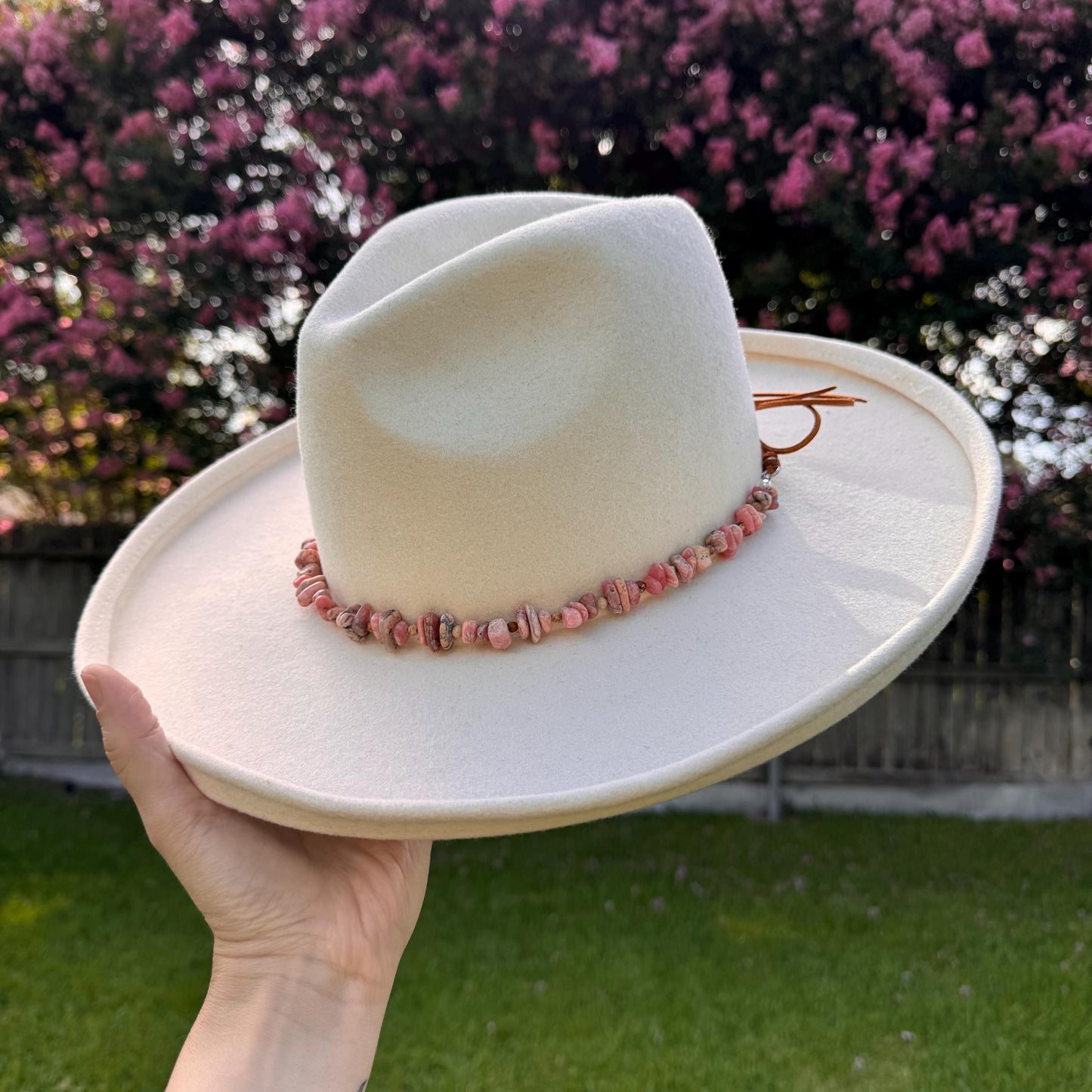Rhodochrosite & Picture Jasper Hat Band: Vegan Suede Cord