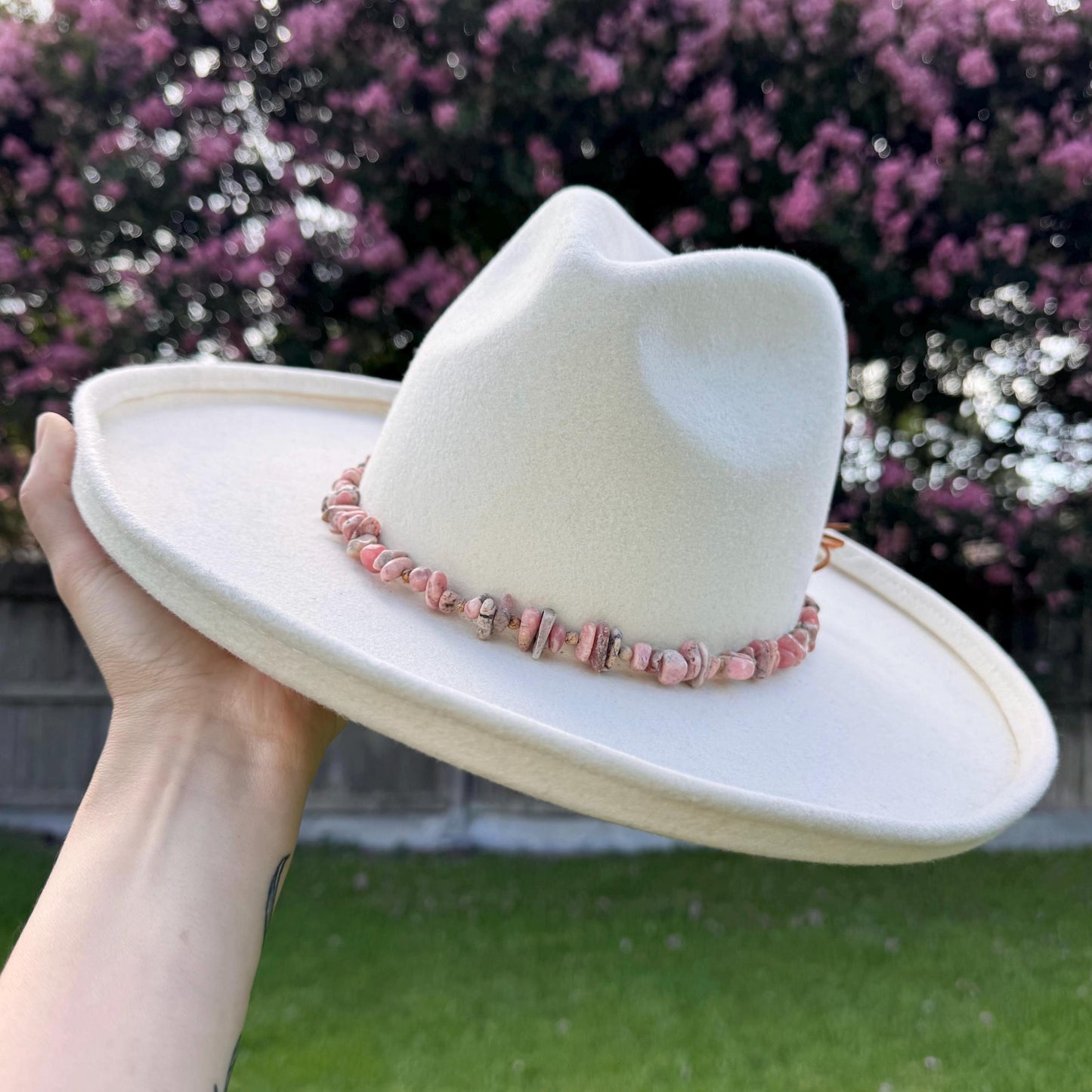 Rhodochrosite & Picture Jasper Hat Band: Vegan Suede Cord