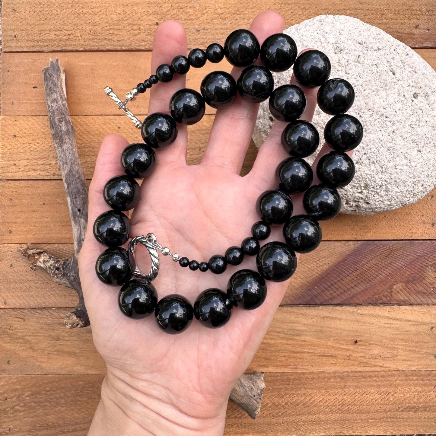 Onyx necklace, chunky black gemstone necklace